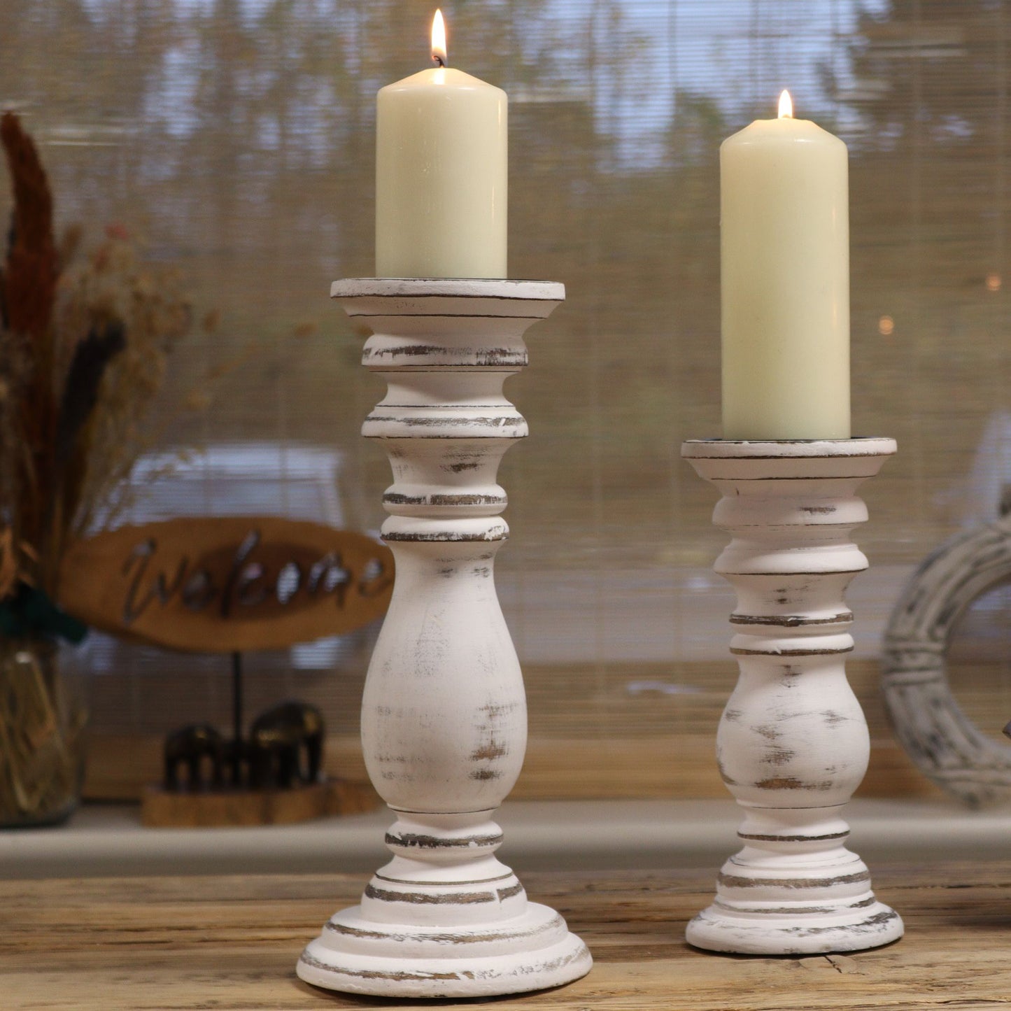 Classic Candle Stand - Whitewash - 23x10cm - Small