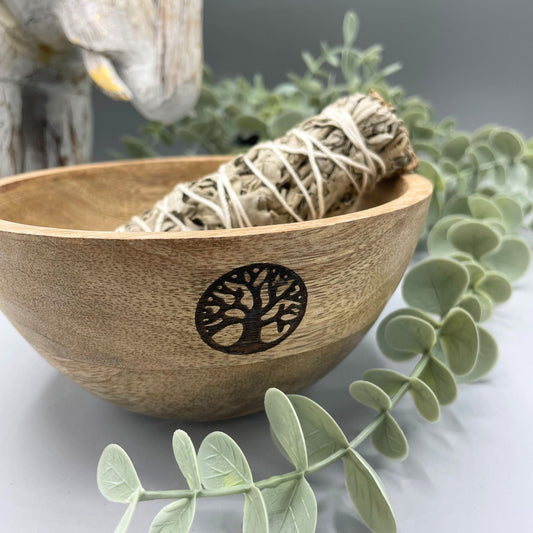 Wooden Smudge and Ritual Offerings Bowl - Tree of Life - 14x7cm