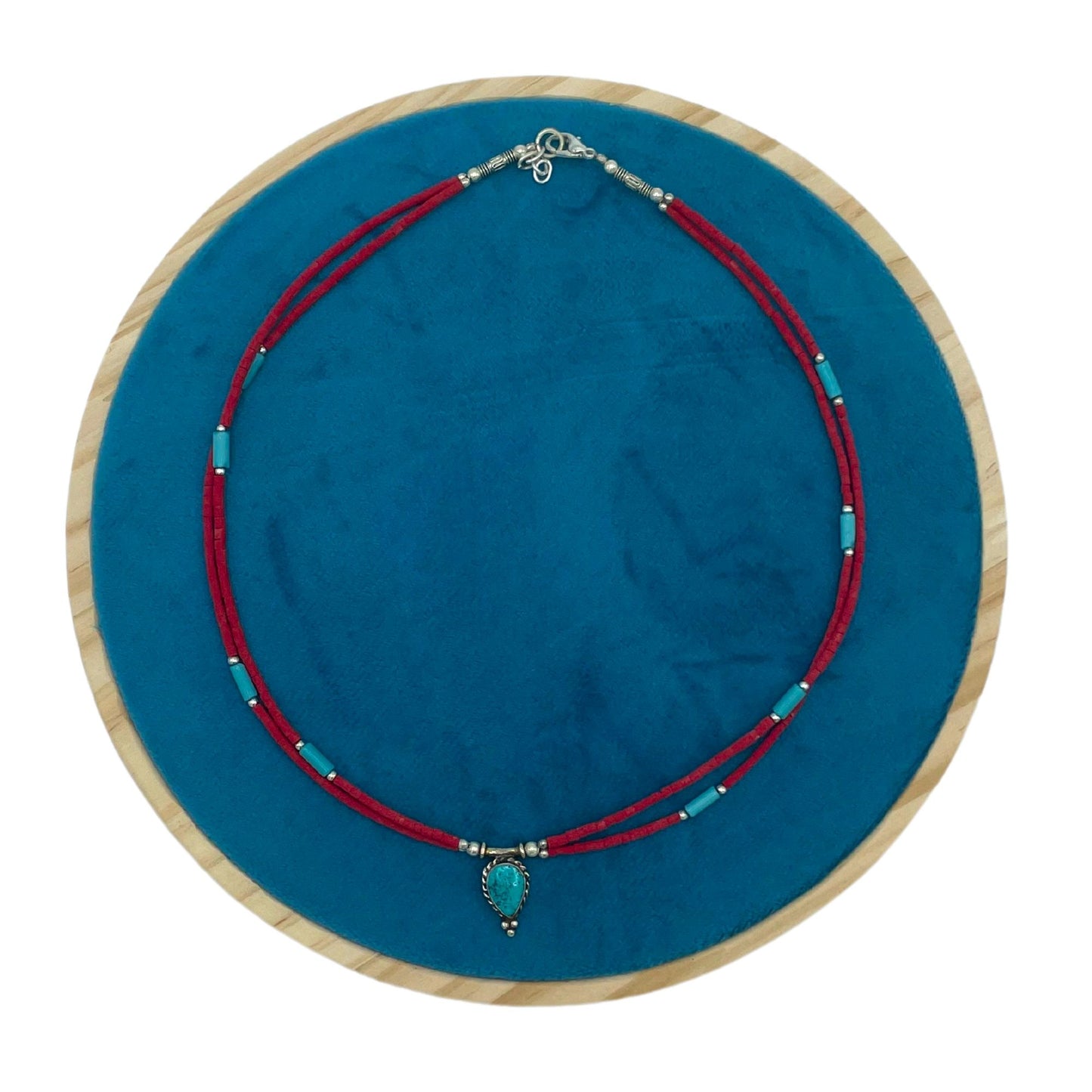 Nepalese Extra Fine Two Line Necklace - Pink & Turquoise Pendant