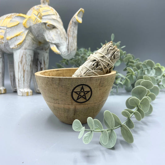 Wooden Smudge and Ritual Offerings Bowl - Pentagon - 12x7cm