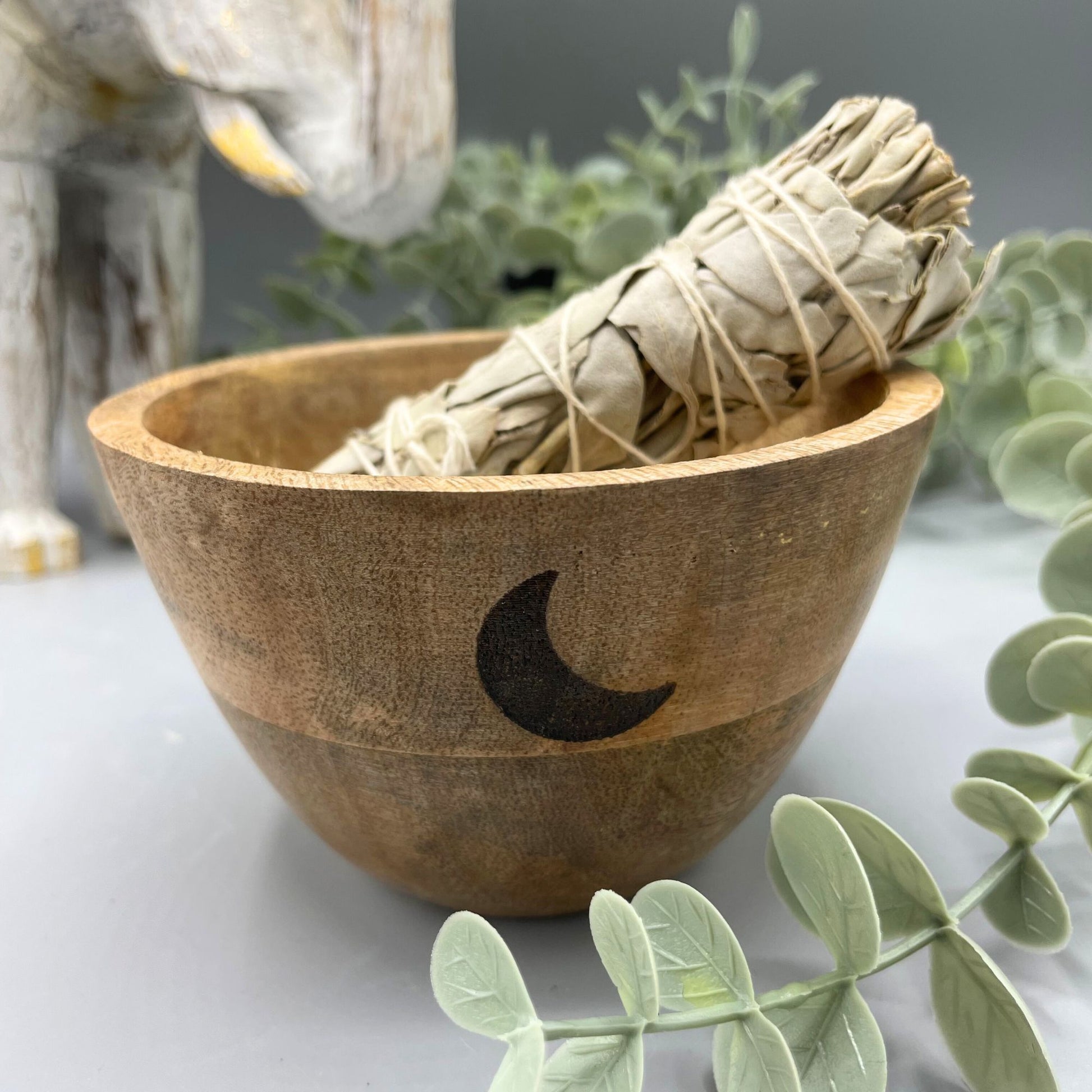 Wooden Smudge and Ritual Offerings Bowl - Three Moons - 12x7cm