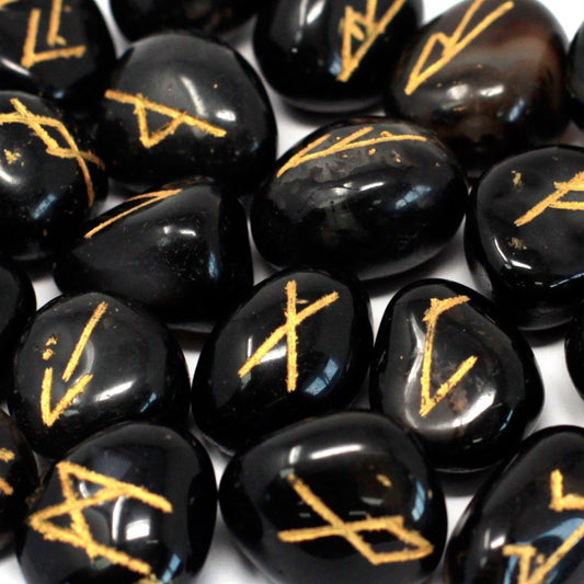 Indian Runes in Pouch - Black Onyx