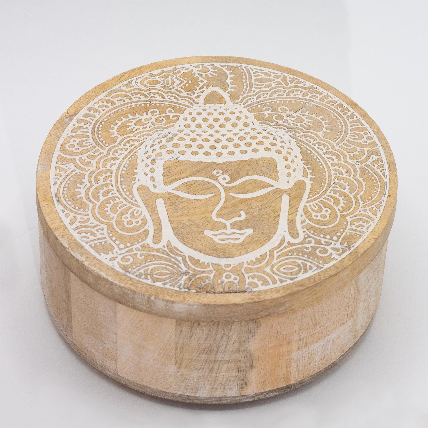 Big Round Box 17.5x7.5cm - Buddha Face Whitewash