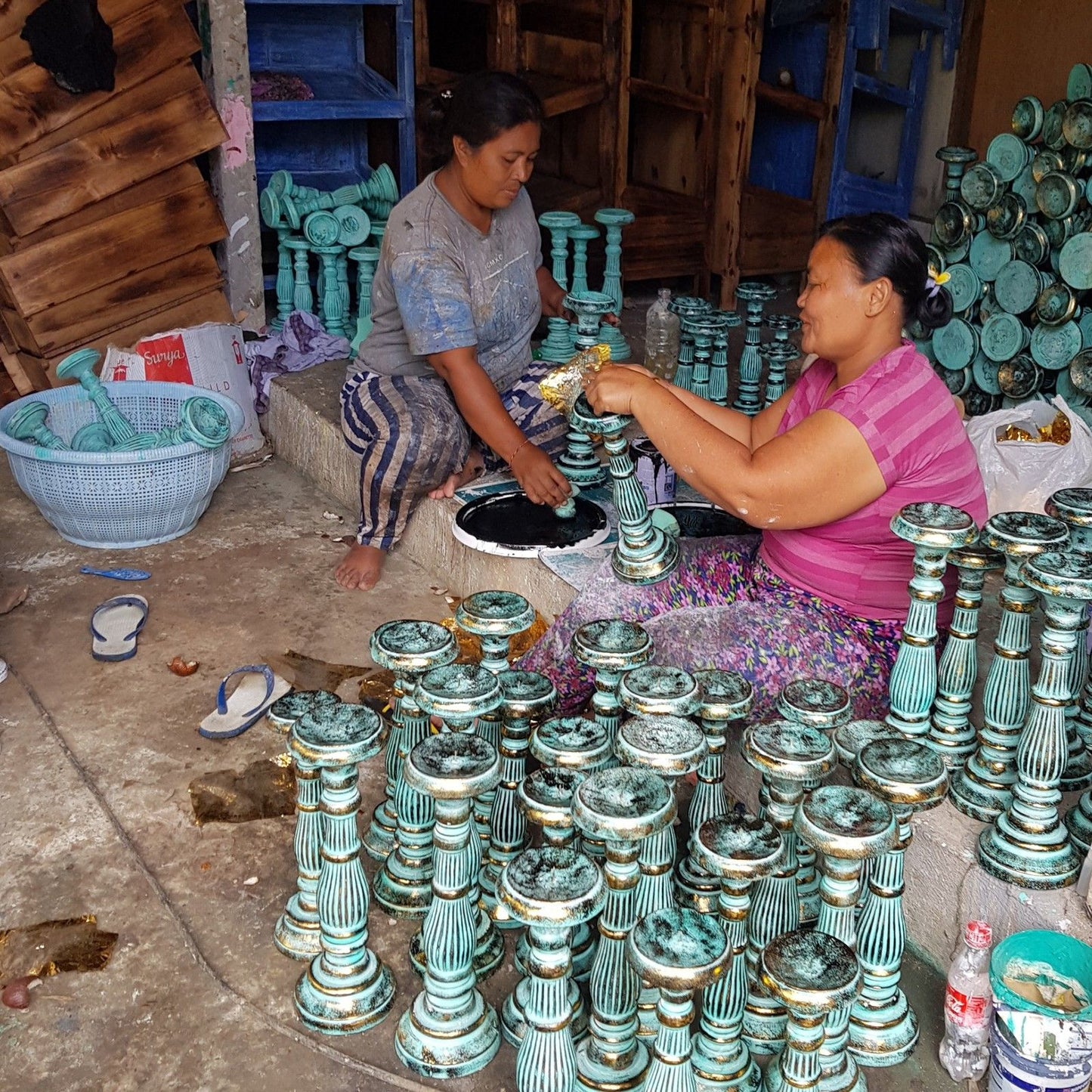 Large Candle Stand - Turquois Gold